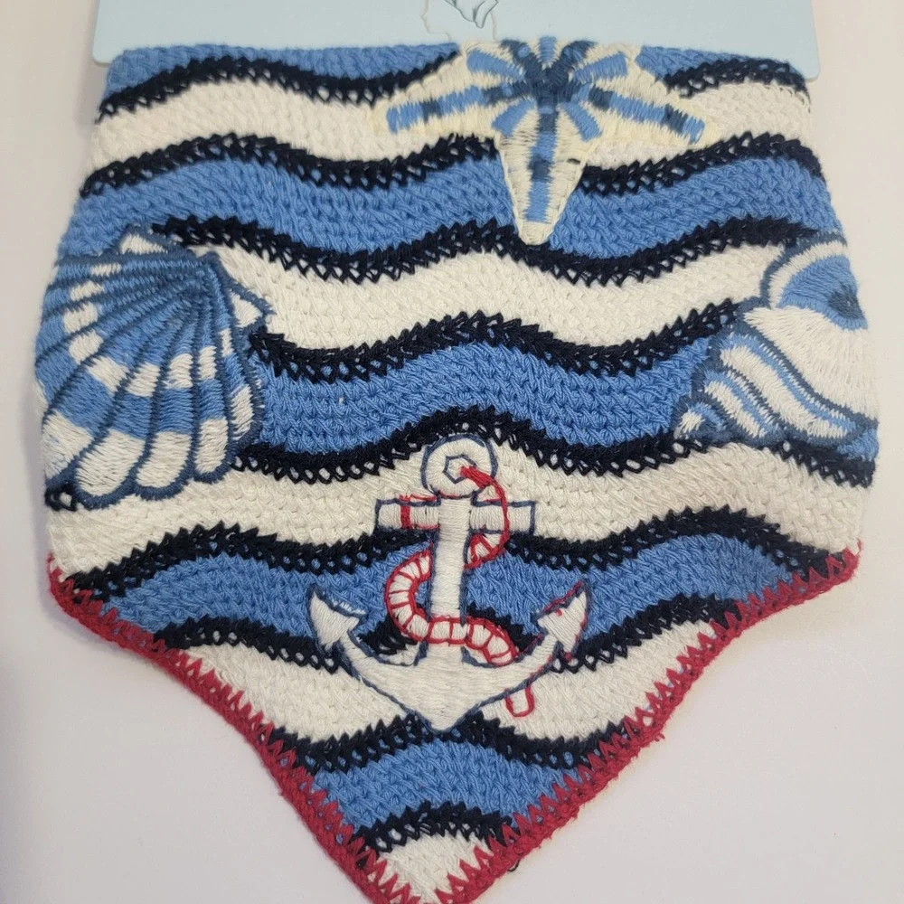 Piper K Nautical Crochet Hair Bandana and Flat Lay Claw Clips Set Blue Red White